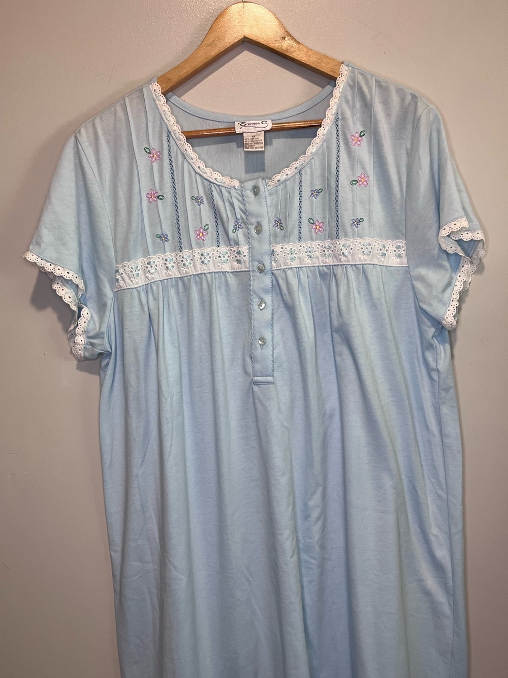 Light Blue Cotton Cottagecore Nightgown with Lace Trim